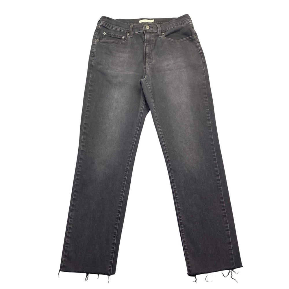 Levis‎ 724 High Rise Straight Jeans Faded Black Raw Hem Size 32 Grunge Preppy